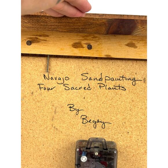 Vintage Four Sacred Plants Native American Sandstone Clock Sand Painting Begay - Picture 4 of 16